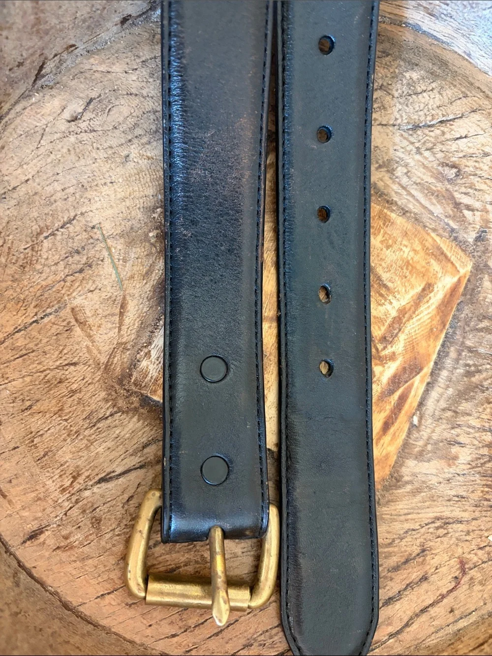 Vintage Black Leather Harley-Davidson Branded Belt Brass Buckle Size 30